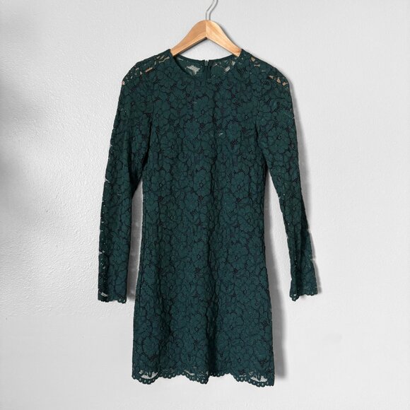 H&M Floral Lace Emerald Green Mini Dress Womens 0 Holiday Party Whimsigoth 90s - Picture 1 of 16